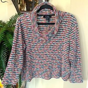 FDJ French Dressing Jeans Colorful Striped Soft Knit Top Cowl Neck Multicolored